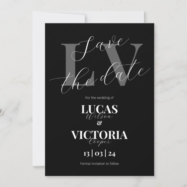 Modern Black and White Wedding save the date  Invitation (Front)