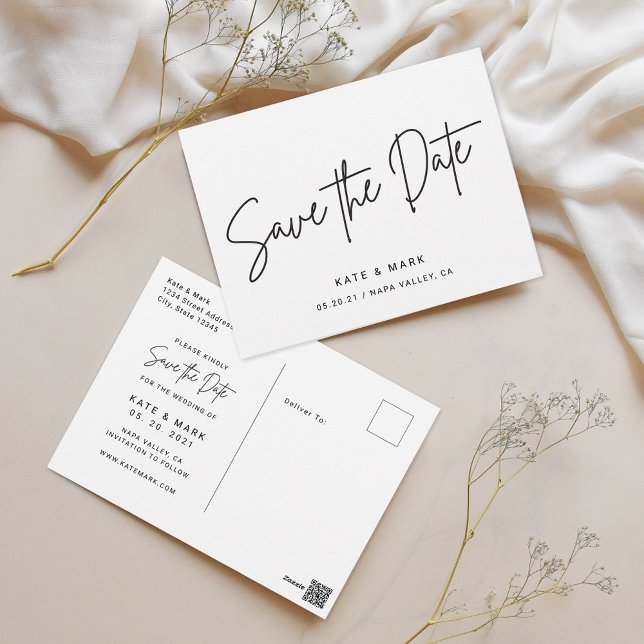 Modern Black and White Wedding Save the Date Postcard (Creator Uploaded)