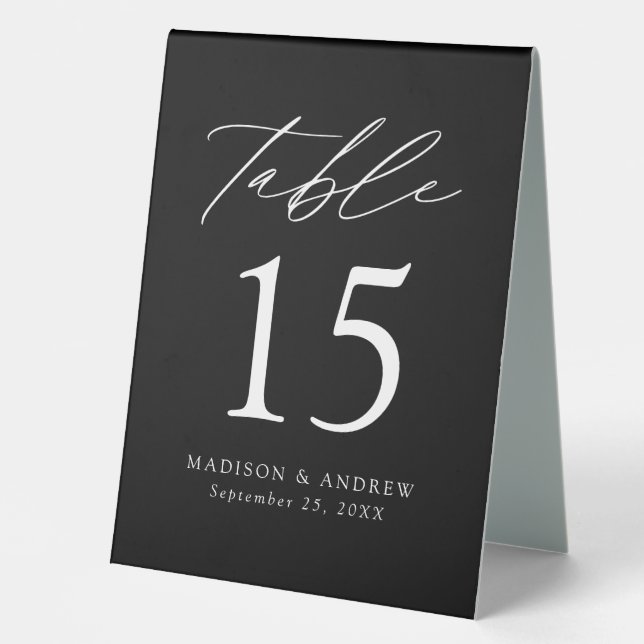 Modern Black and White Wedding Table Number (Front)