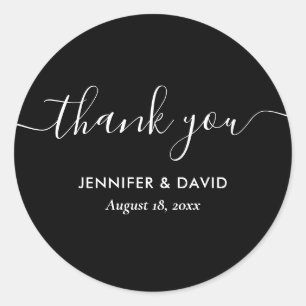 Modern Black and White Wedding Thank You Classic Round Sticker