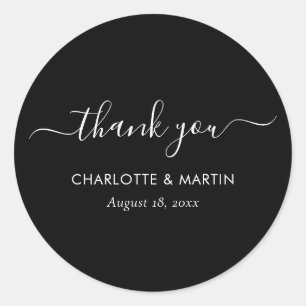 Modern Black and White Wedding Thank You Classic Round Sticker