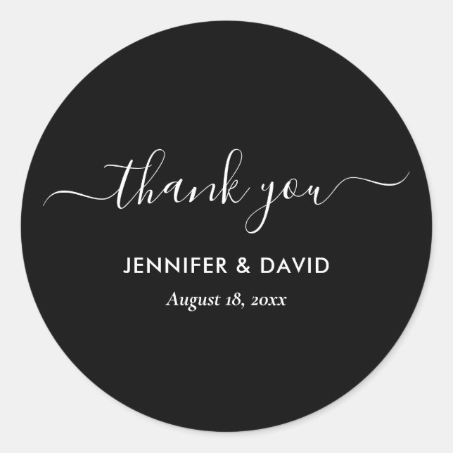 Modern Black and White Wedding Thank You Stickers (Front)