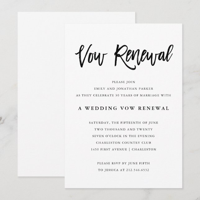 Modern Black and White Wedding Vow Renewal Invitation (Front/Back)