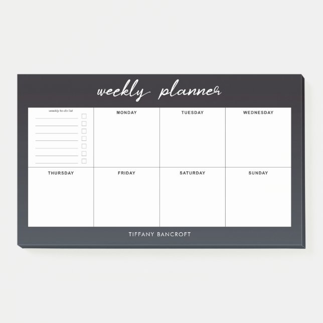 Modern Black and White Weekly Planner Post-it Notes (Front)