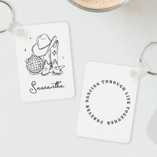 Modern Black and White Western Disco Cowgirl Bff Key Ring