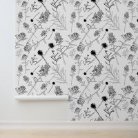 Modern Black and white wildflower line art