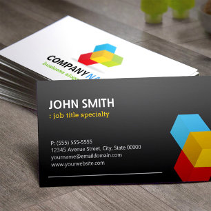 Modern Black and White with Colourful 3D Cube Logo Business Card