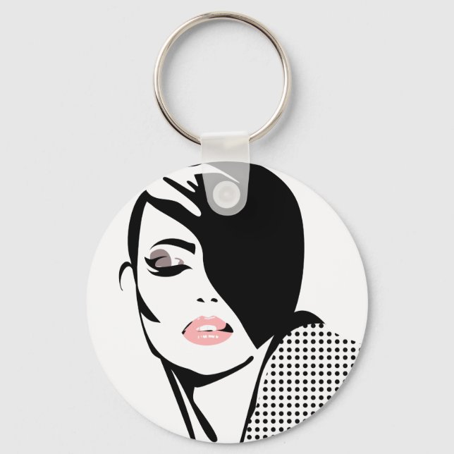 Modern black and white woman portrait minimalist  key ring (Front)