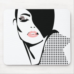 Modern black and white woman portrait minimalist mouse mat