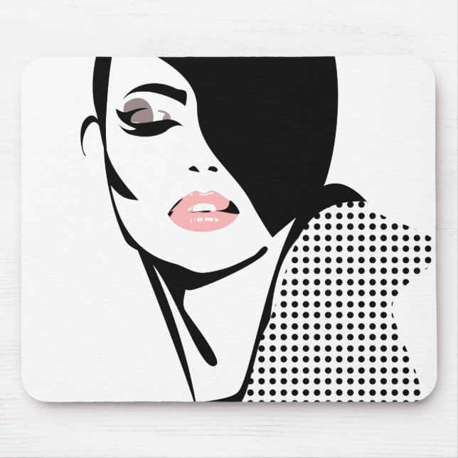 Modern black and white woman portrait minimalist  mouse mat (Front)