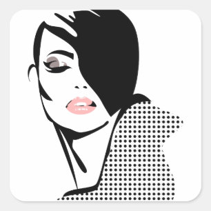 Modern black and white woman portrait minimalist  square sticker