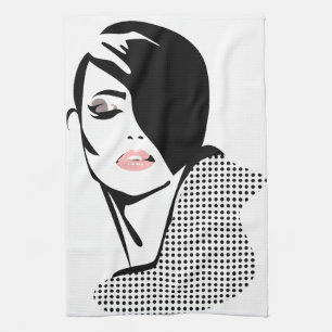 Modern black and white woman portrait minimalist  tea towel