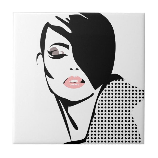 Modern black and white woman portrait minimalist  tile (Front)