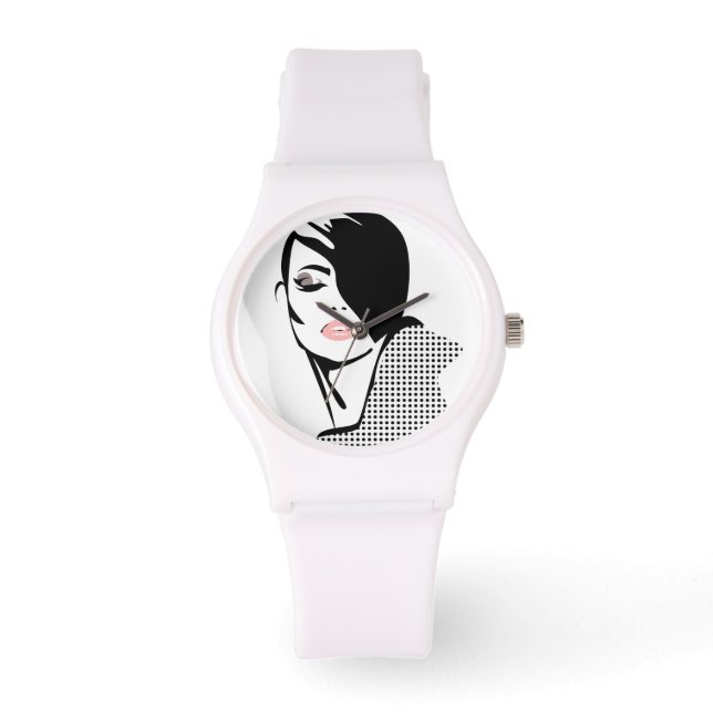 Modern black and white woman portrait minimalist  watch (Front)