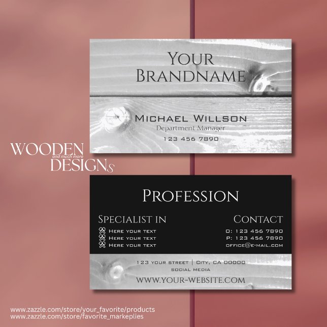 Modern Black and White Wood Grain Wooden Boards Business Card (Creator Uploaded)