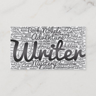 Modern Black and White Word Cloud Writers Authors Business Card
