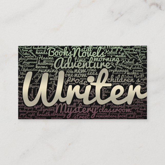 Modern Black and White Word Cloud Writers Authors Business Card (Front)