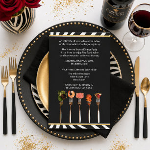 Modern Black and White Zebra Food & Wine Dinner Invitation