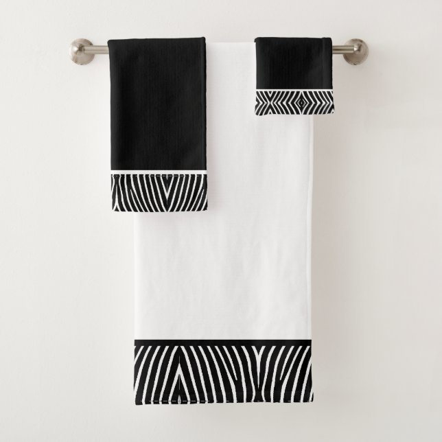 Modern Black and White Zebra Pattern Bath Towel Set (Insitu)