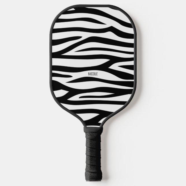 Modern Black and White Zebra Print Personalised Pickleball Paddle (Front)
