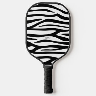 Modern Black and White Zebra Print Personalized Pickleball Paddle