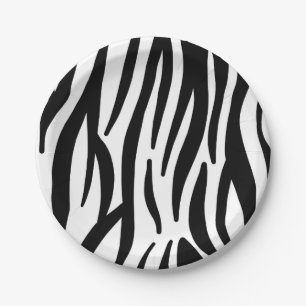 Modern black and white zebra stripes pattern paper plate