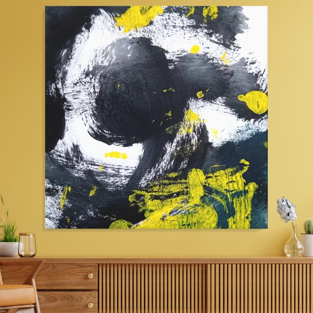 Modern Black and Yellow Abstract Canvas Print (Insitu(LivingRoom))