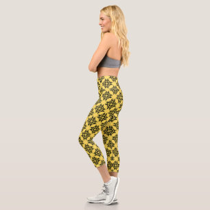  Modern Black and Yellow  Capri Leggings