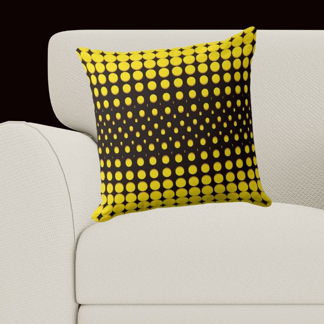 Modern Black and Yellow Halftone Dots Cushion (Modern Black and Yellow Halftone Dots Throw Pillow)