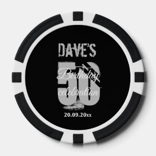 Modern Black Any Age 50 Birthday Party Favour Poker Chips