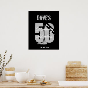 Modern Black Any Age 50 Birthday Welcome Backdrop Poster