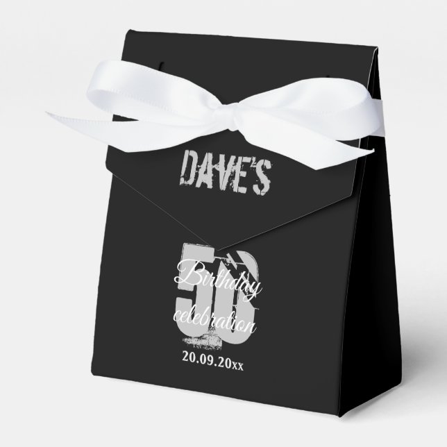 Modern Black Any Age 50th Birthday Party  Favour Box (Front Side)