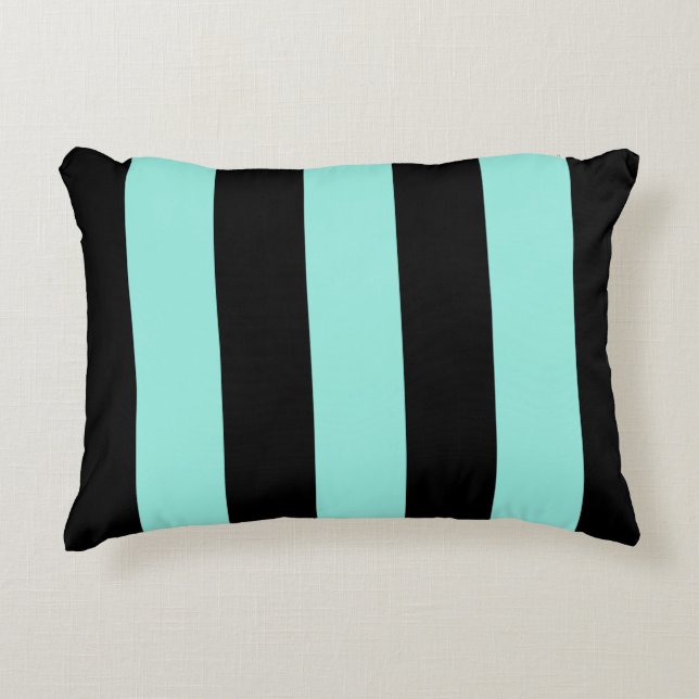 Modern Black Aqua Green Stripes Pattern Pillow (Front)