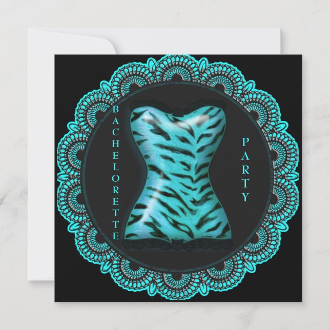 MODERN BLACK & AQUA LACE BACHELORETTE PARTY INVI INVITATION (Front)