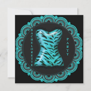 MODERN BLACK & AQUA LACE BACHELORETTE PARTY INVI INVITATION