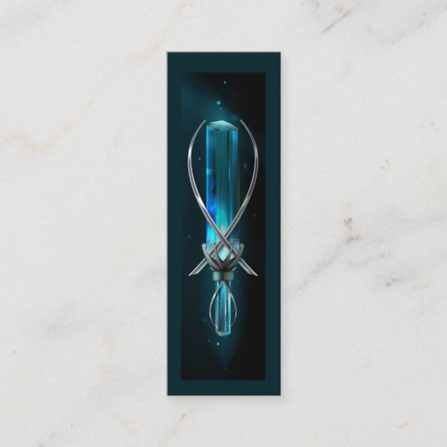 Modern Black Aquamarine Crystal Bookmark Mini Business Card (Front)