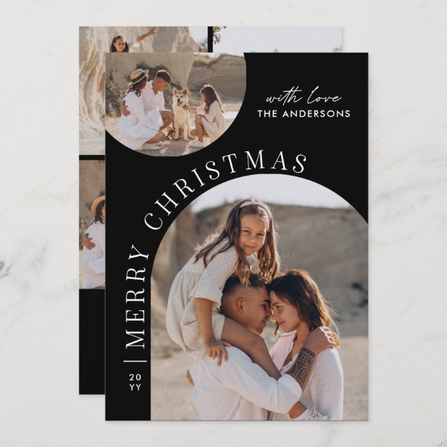 Modern Black Arch Layout Christmas Photo template (Front/Back)