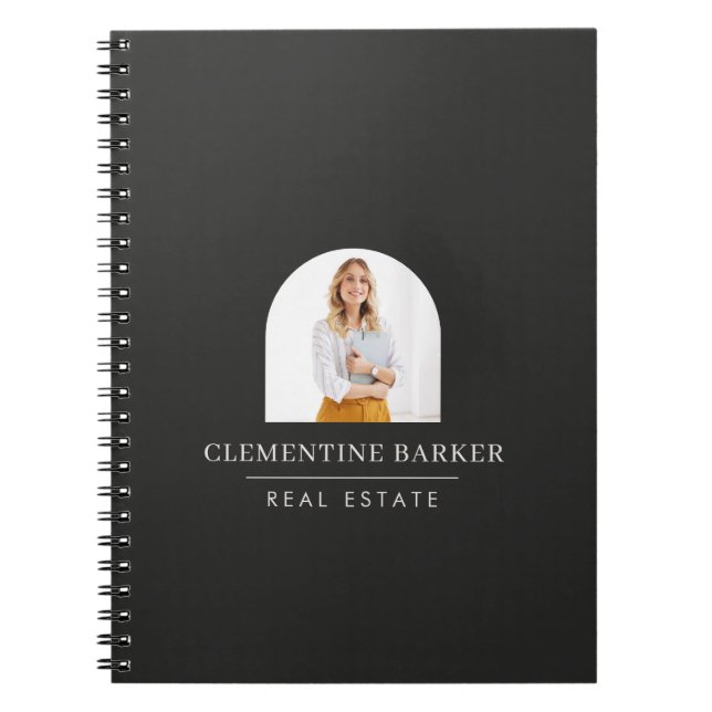 Modern black arch photo Business Branding Notebook (Front)