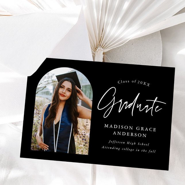 Modern Black Arch Photo Graduation Announcement (Creator Uploaded)