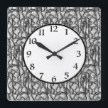 Modern Black Art Deco Style Square Wall Clock<br><div class="desc">This pattern has been hand-drawn and is one of a kind. If you like art,  abstract art,  then you've found the right designer! Check out the other clocks in this collection to find cool,  modern patterns that were zentangle inspired. Hang this clock in your kitchen,  bedroom,  bathroom,  or office!</div>