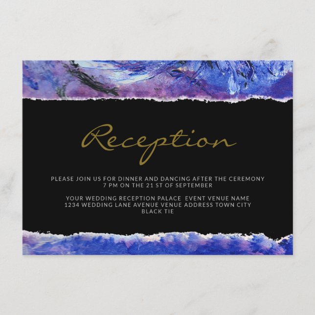 Modern Black Art Wedding Reception Enclosure Card (Front)