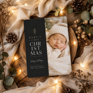 Modern Black Baby First Christmas Photo Card
