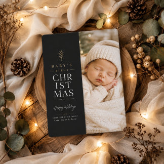 Modern Black Baby First Christmas Photo Card