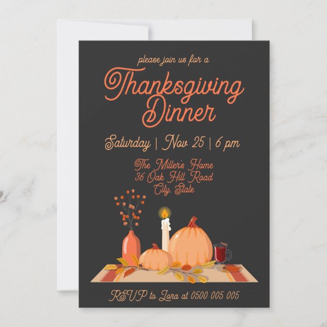 Modern Black Background Thanksgiving Dinner  Invitation (Front)