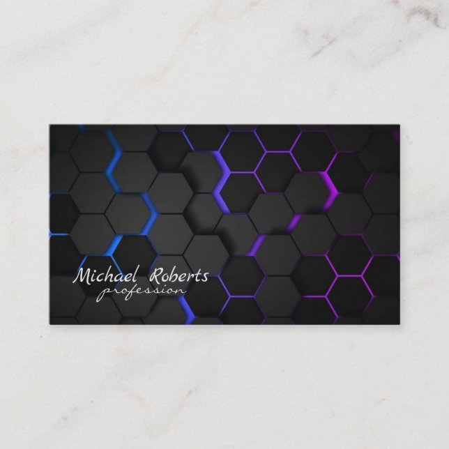 Modern Black Background With Hexagon Business Card (Front)