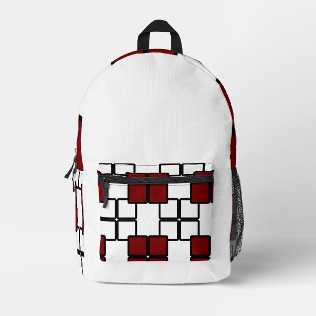 Modern Black Backpack with Deep Red & White Square (Front)