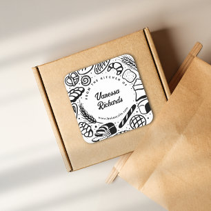 Modern Black Bakery Border Kitchen Cookie Labels