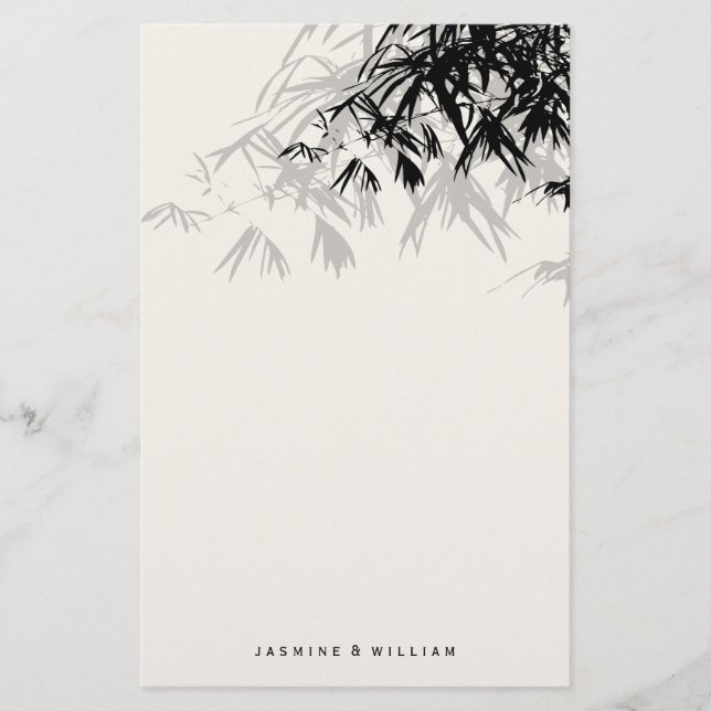 Modern Black Bamboo Zen Asian Wedding Stationery (Front)