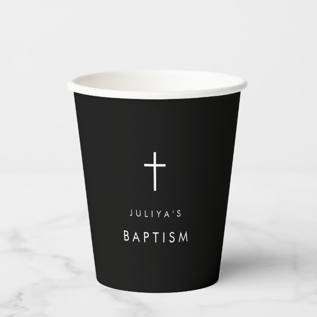 Modern black Baptism  Paper Cups (Front)