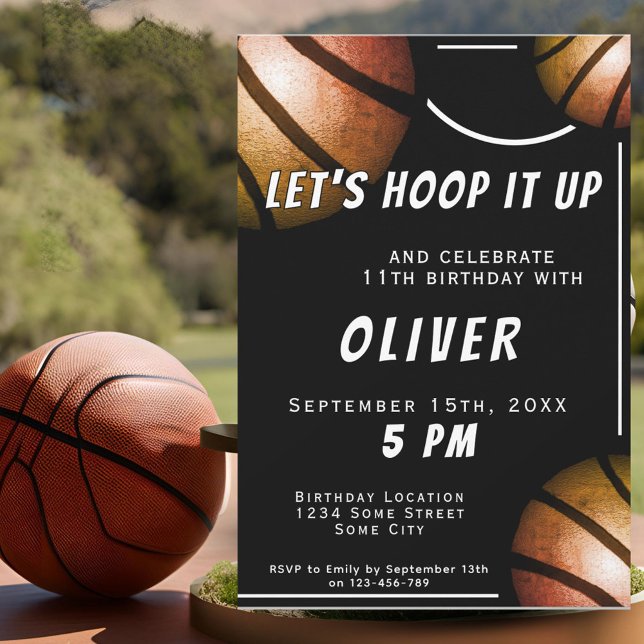 Modern Black Basketball Ball Sports Kids Birthday  Invitation (Creator Uploaded)